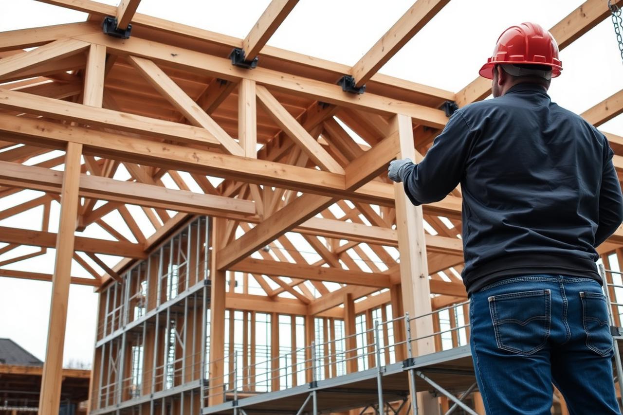 Timber and steel framing on a commercial construction site