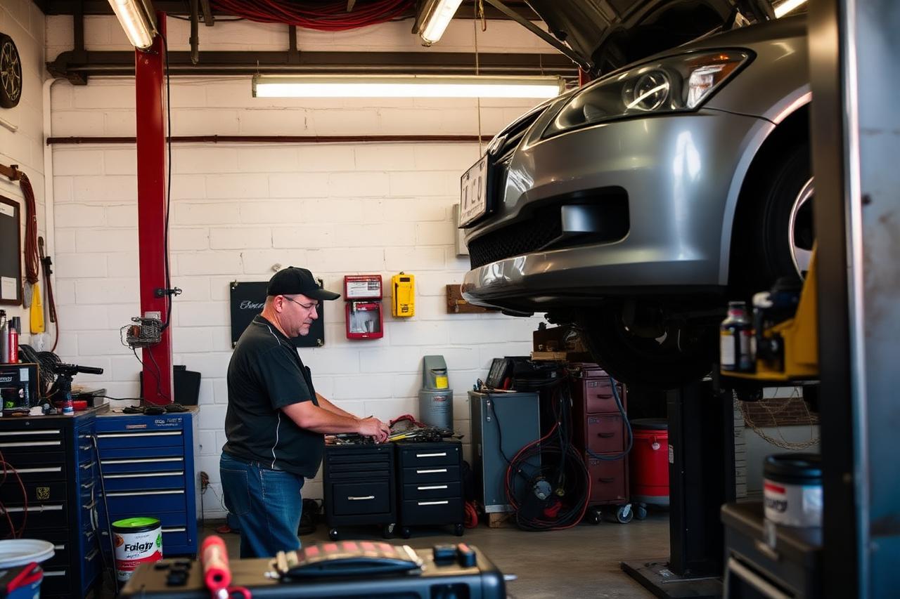 Small business owner working in an auto repair shop