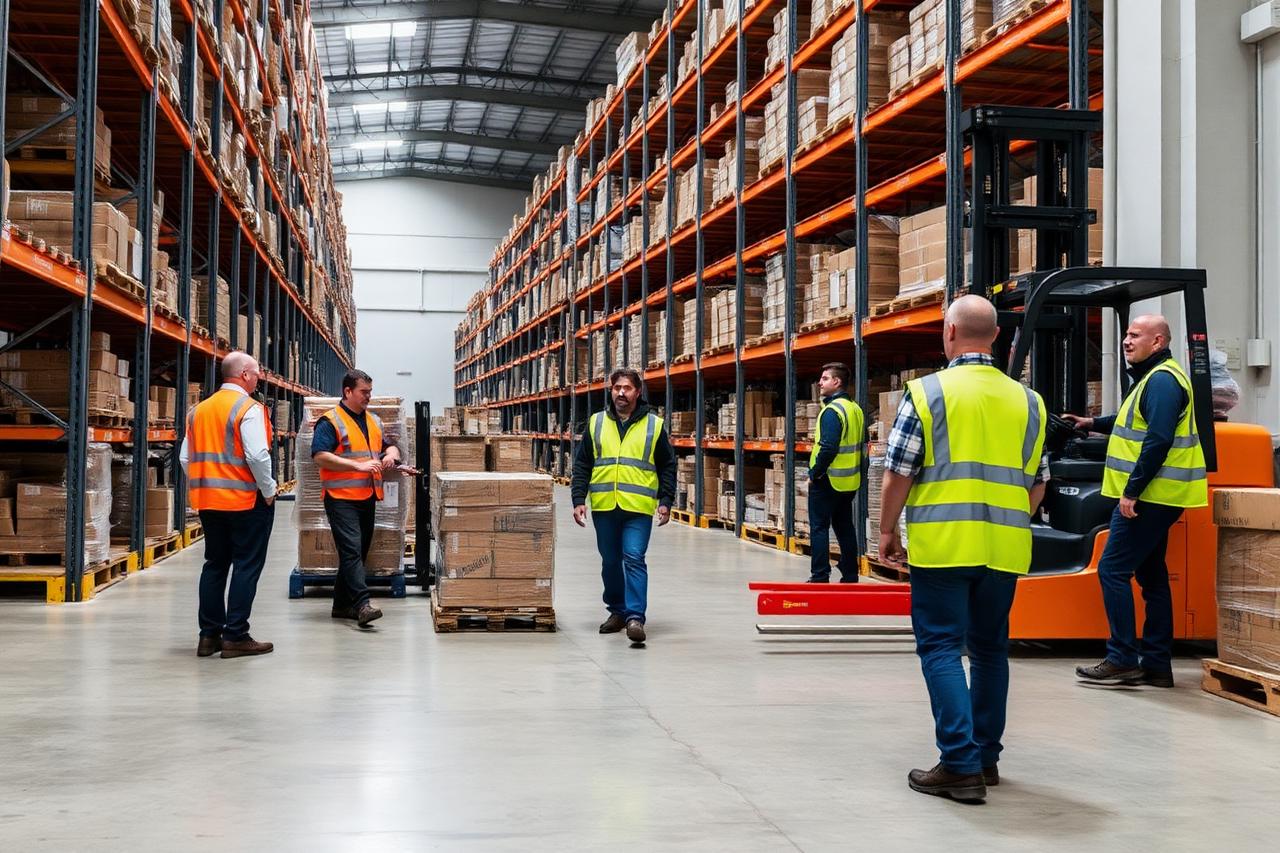 Temporary staffing crew working a warehouse floor